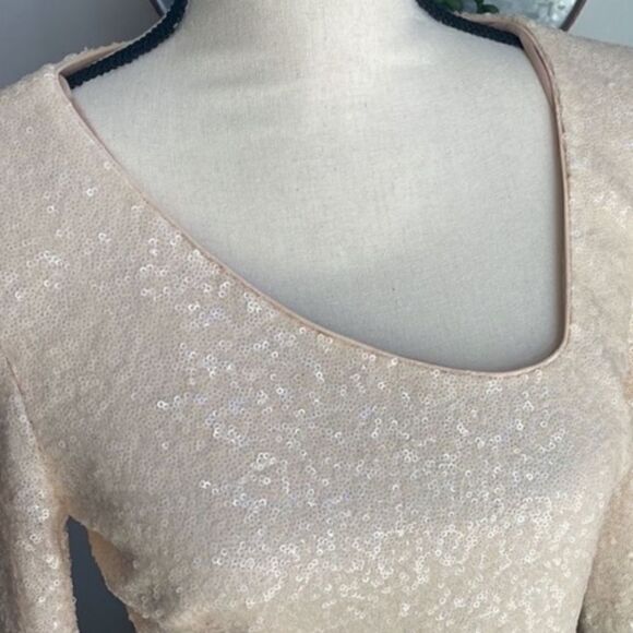 DRESS THE POPULATION Cream/Black Chante Long Sleeve Mini Dress/Size Small - Picture 3 of 4